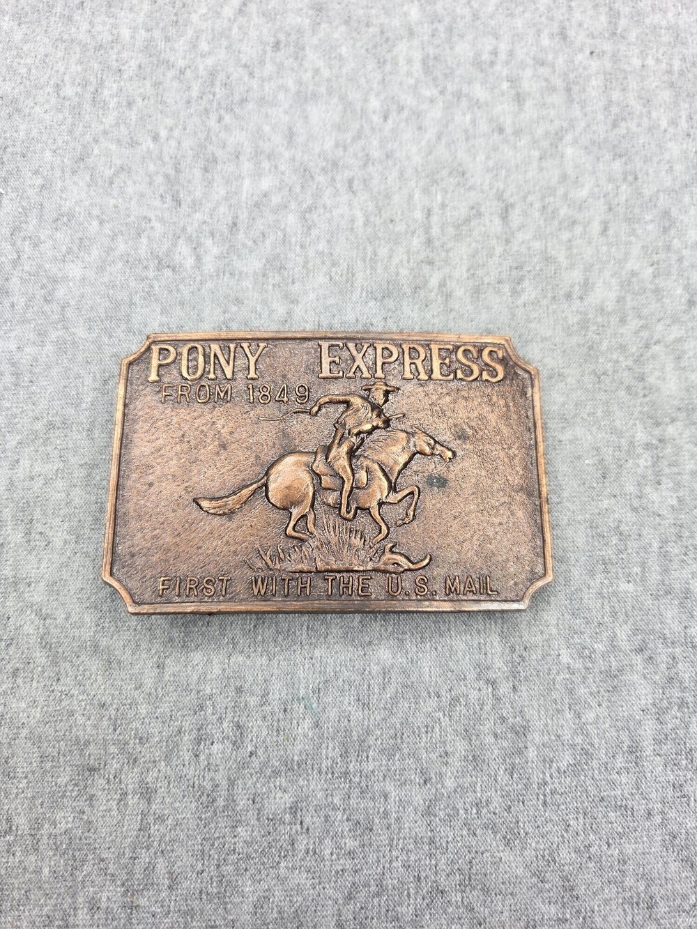 Vintage Pony Express Belt Buckle Copper From 1849 First With The US Mail